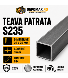 Teava patrata 25 x 25 x 3 mm, 6 metri